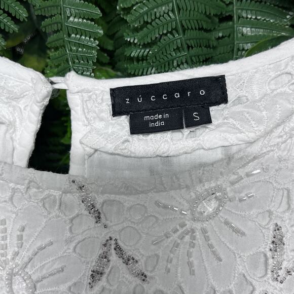 ZUCCARO Dress Women Small White A Line Beaded Embroidered‎ Eyelet Coastal 2639 - Picture 4 of 8